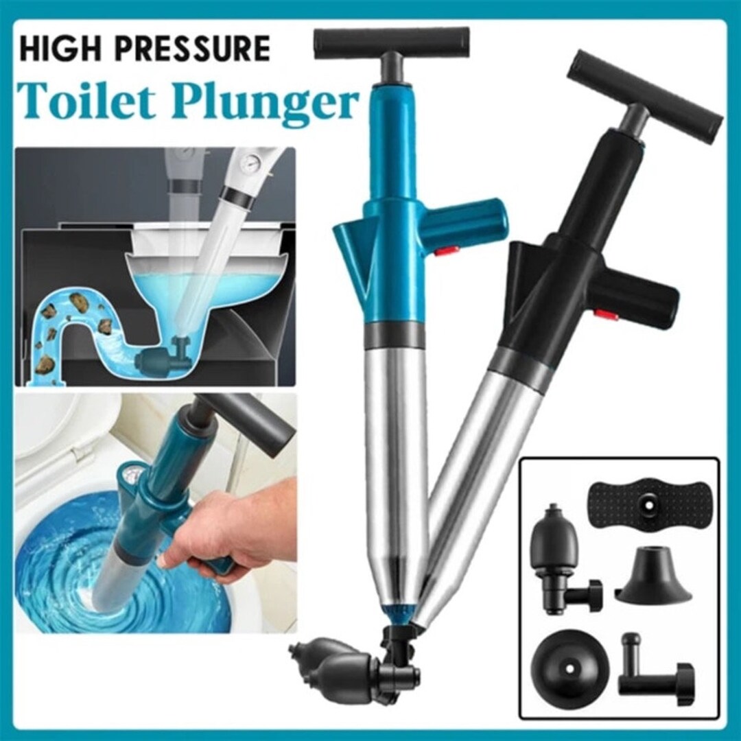 High Pressure Toilet Plunger Air Drain Blaster Kit Unclog Toilets