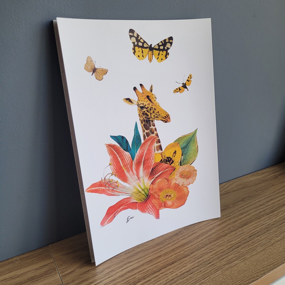 Floral Print Floral Collage Art Print Animal Art Print Giraff Home ...
