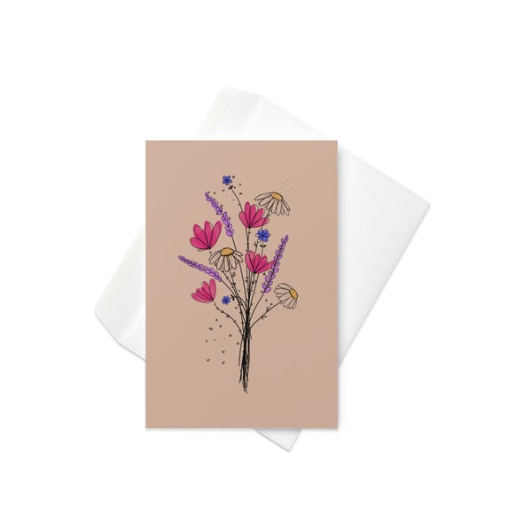 Aquarell Postkarte + Briefumschlag, Watercolor Grußkarte, Blumenstrauß Geburtstag, Hochzeit, Taufe, Jubiläum, Abschluss, hand mate art print