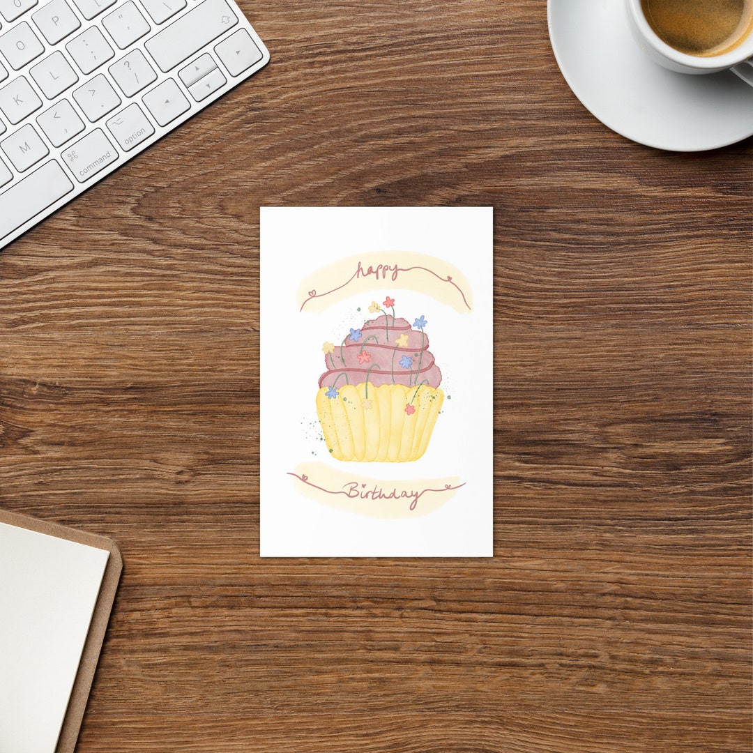 Happy Birthday Karte, Geburtstags Cupcake, Self Made Postkarte, Art