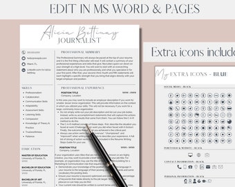 Creative Resume Template for Word + Free Cover Letter + Social Icons | Modern | Instant download