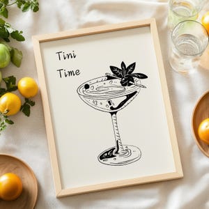Tini Time Print, Bar Art Print, Minimalist Cocktail Poster, Neutral Aesthetic Bar Cart Wall Art, Drinks Wall Decor, Martini Print, Download