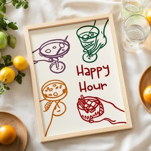Happy Hour barwagen kunst aan de muur, Proost print downloaden, barwagen decor, trendy muurkunst, barwagen afdrukken, keuken muurkunst, kleurrijke kunstafdruk