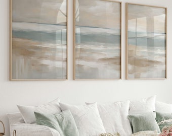 Muted Coastal Landscape Print Set, Neutral Beach House Decor Digital Download