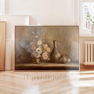 Cuadro de flores de naturaleza muerta, decoración de pared neutra vintage, cuadro de cocina rústica vintage, impresión de granja, decoración de pared campestre IMPRIMIBLE