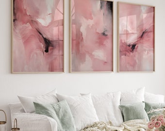 Pink Abstract Wall Art Set of 3 Prints Digital Download