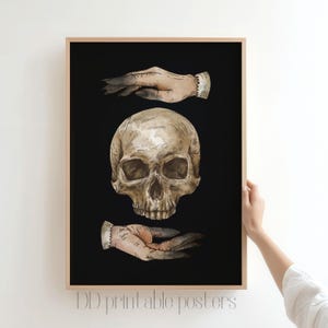 Gothic Skull Wall Art – Occult Witch Hands Print – Spooky Halloween Decor – Dark Boho Skeleton Illustration Digital Download