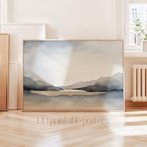 Minimalist Watercolor Landscape Print, Blue Landscape Poster, Minimalist Wall Art Print, Neutral Landscape Poster, Digital Download