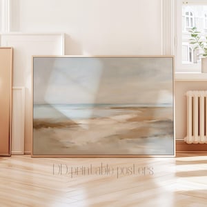 Abstract Neutral Beach Painting, Soft Coastal Landscape, Summer Printable Download, Minimalist Wall Art, Vintage Coastal Art Print