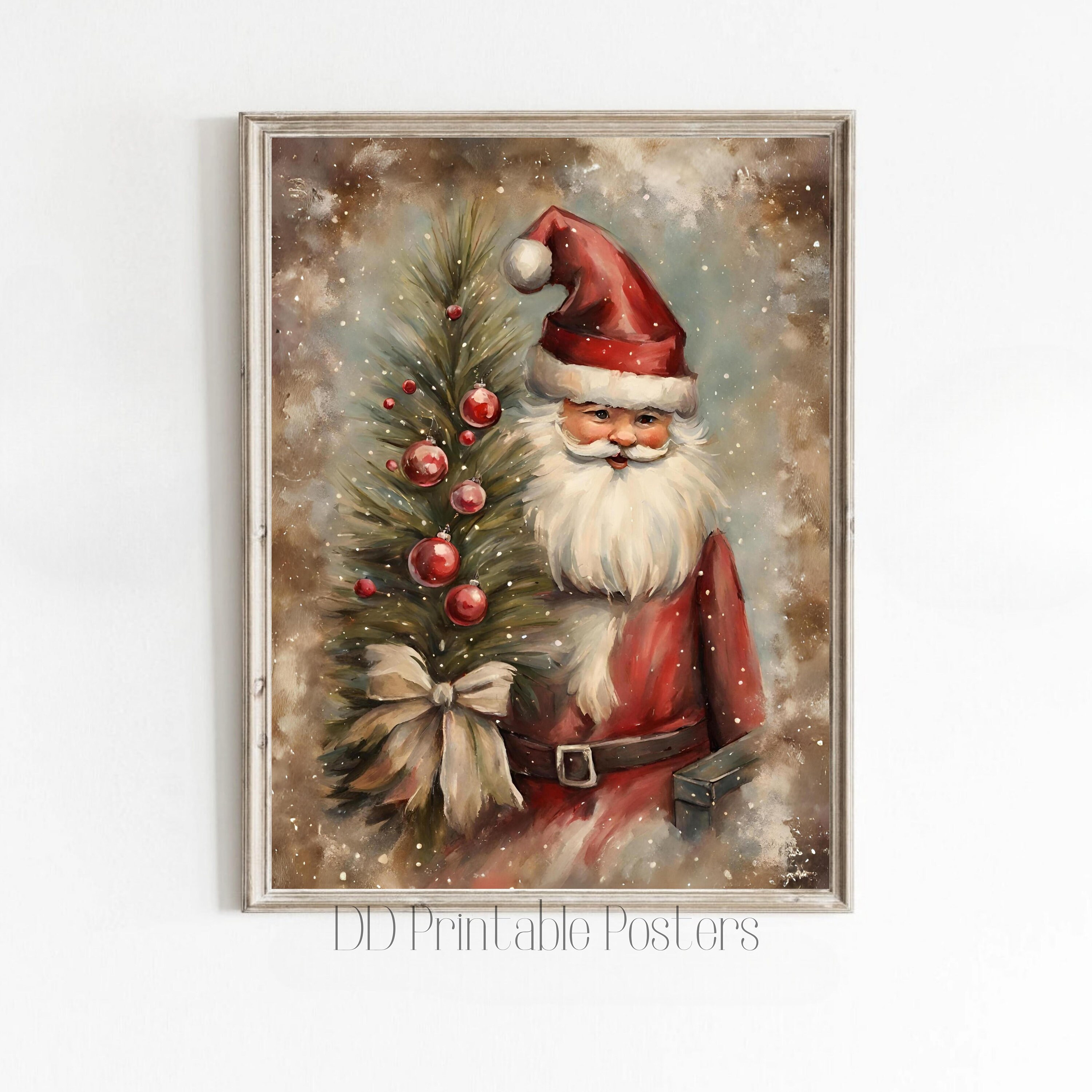 Printable Vintage Christmas Prints, Set of 6 Winter Wall Art, Santa ...