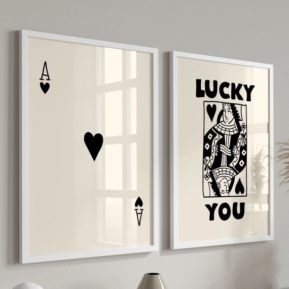 Trendy Retro Wall Art Set, Lucky You Poster, Trendy Aesthetic Print, Queen  of Hearts Wall Art, Ace Card Print, Trendy Queen Funky Poster 