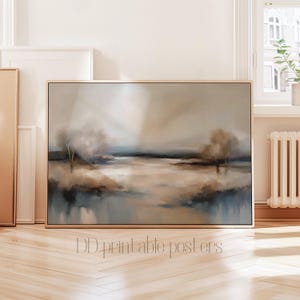 Blue Beige Landscape Print, Neutral Landscape Oil Painting, Abstract Wall Art Download, Abstract Landscape Horizontal Print, Digital Poster