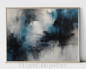 Navy Blue Abstract Art Print Modern Brush Strokes Digital Download