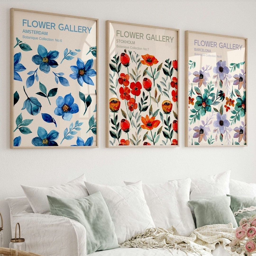 Watercolor Wildflower Wall Art, Wildflower Set of 3 Wall Art, Colorful ...