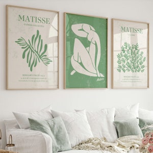 Set of 3 Henri Matisse Print, Green Matisse Print Download, Museum Poster, Vintage Gallery Wall, Gallery Wall Art, Bundle Set of 3 Prints