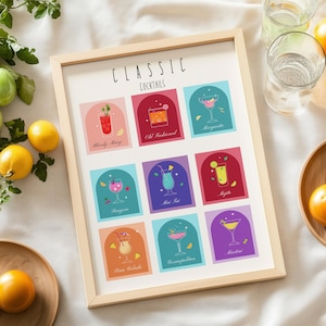 Classic Cocktails Print, Bar Cart Wall Art, Minimalist Alcohol Prints, Retro Kitchen Wall Art, Trendy Wall Art, Coctail Printable Digital