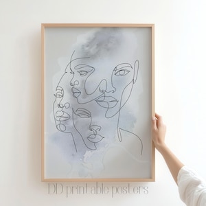 Abstract Silhouette Print, Minimalist Wall Art, Line Art Woman Faces Print, Aesthetic Wall Decor, Printable Wall Art, Digital Art Download