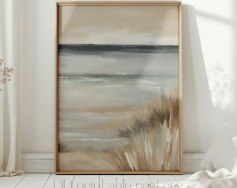 Neutral Beach Painting, Soft Coastal Seascape Art Printable Digital Download