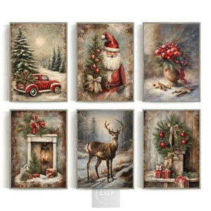 Impressions de Noël vintage imprimables, lot de 6 oeuvres d&#39;art murales hiver, impression père Noël, décoration de Noël à la ferme, décoration de Noël, téléchargement numérique
