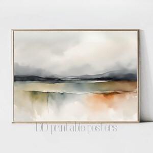 Arte de paisaje imprimible, pintura de paisaje colorido, impresión de paisaje abstracto, arte de pared descargable de paisaje minimalista en acuarela