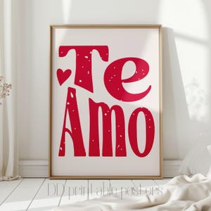 Te Amo I love You Spanish Text Print, Dorm Room Decor, Trendy Wall Art, Spanish Typography Poster, Preppy Printable Wall Art, Digital Poster