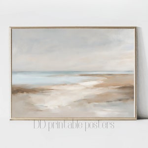 Abstract Neutral Beach Painting, Soft Coastal Landscape, Summer Printable Download, Minimalist Wall Art, Vintage Coastal Art Print