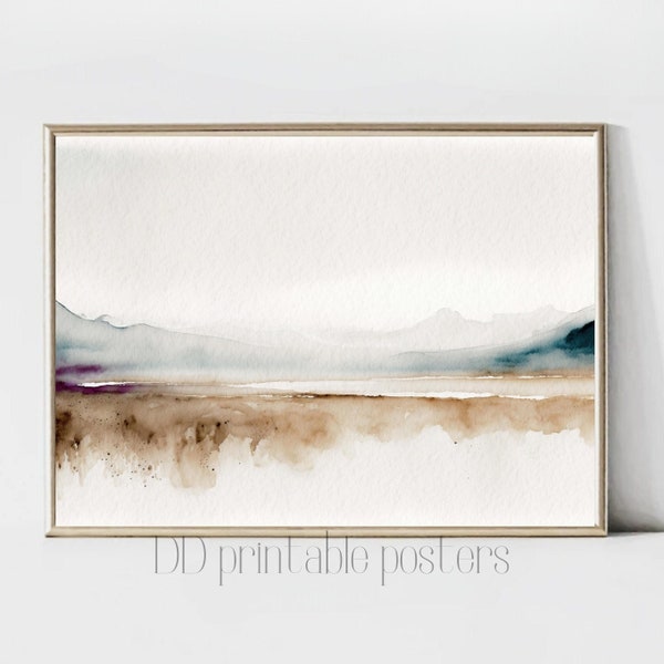 Minimalist Watercolor Print, Neutral Watercolor Landscape, Horizontal Wall Art, Printable Landscape, Abstract Painting, Instant Download