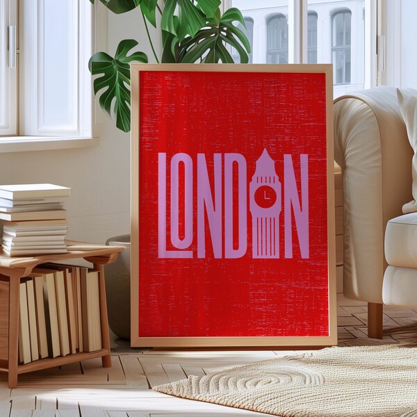 Maximalist Wall Art, London Print, London Poster, Colorful Travel Poster, London Wall Decor, London Printable, City Poster, Digital Print