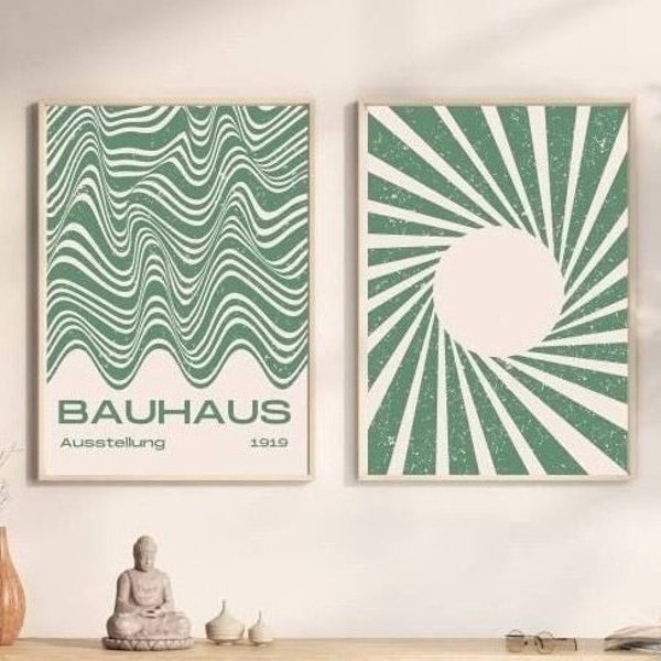 Bauhaus Poster Print, Green Bauhaus Printable Exhibition Poster, Geometric Wall Art, Mid Century Modern, Bauhaus Decor, Retro Wall Art