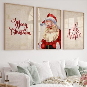 Christmas Print Download, Set of 3 Prints, Christmas Poster, Vintage Christmas Prints, Red and Beige Christmas Decor, Holiday Prints, Xmas