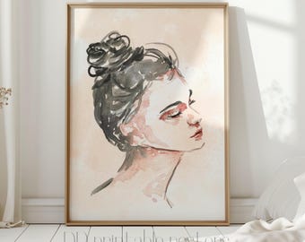 Minimalist Woman Face Print: Abstract Silhouette Art Digital Download