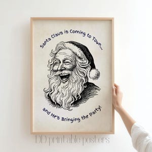 Santa Claus Print, Christmas Printable Wall Art, Santa Claus is Coming to Town, Laughing Santa, Xmas Home Decor, Christmas Decorations