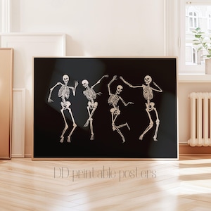 Dancing Skeletons Print, Funny Halloween Printable Wall Art, Halloween Decor, Halloween Poster, Halloween Print, Horizontal Instant Download
