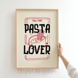 Pasta Lover Print, Spaghetti Print, Pasta Poster, Hand Drawn Kitchen Art, Printable Wall Art, Pasta Digital Download, Kitchen Wall Decor