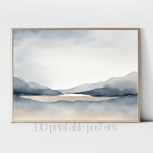 Minimalistischer Aquarell Landschaftsdruck, Blaue Landschaftslandschaft, Minimalistische Wandkunst, Neutrales Landschaftsplakat, Digitaler Download