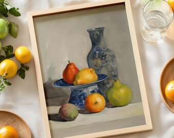 Vintage Kitchen Still Life Print Country Fruits Painting Digital Download