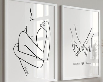 Personalized Valentine's Day Line Art Print: Custom Names Digital Download