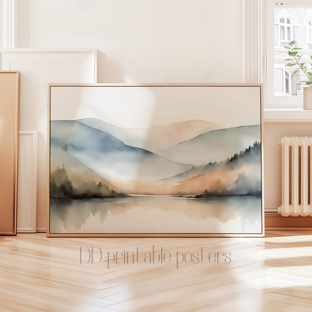 Minimalist Mountain Watercolor Print, Abstract Landscape Art Digital ...