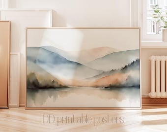Minimalist Mountain Watercolor Print, Abstract Landscape Art Digital Download