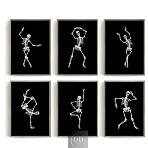 Funny Dancing Skeletons Print Set of 6: Halloween Wall Art Digital Download