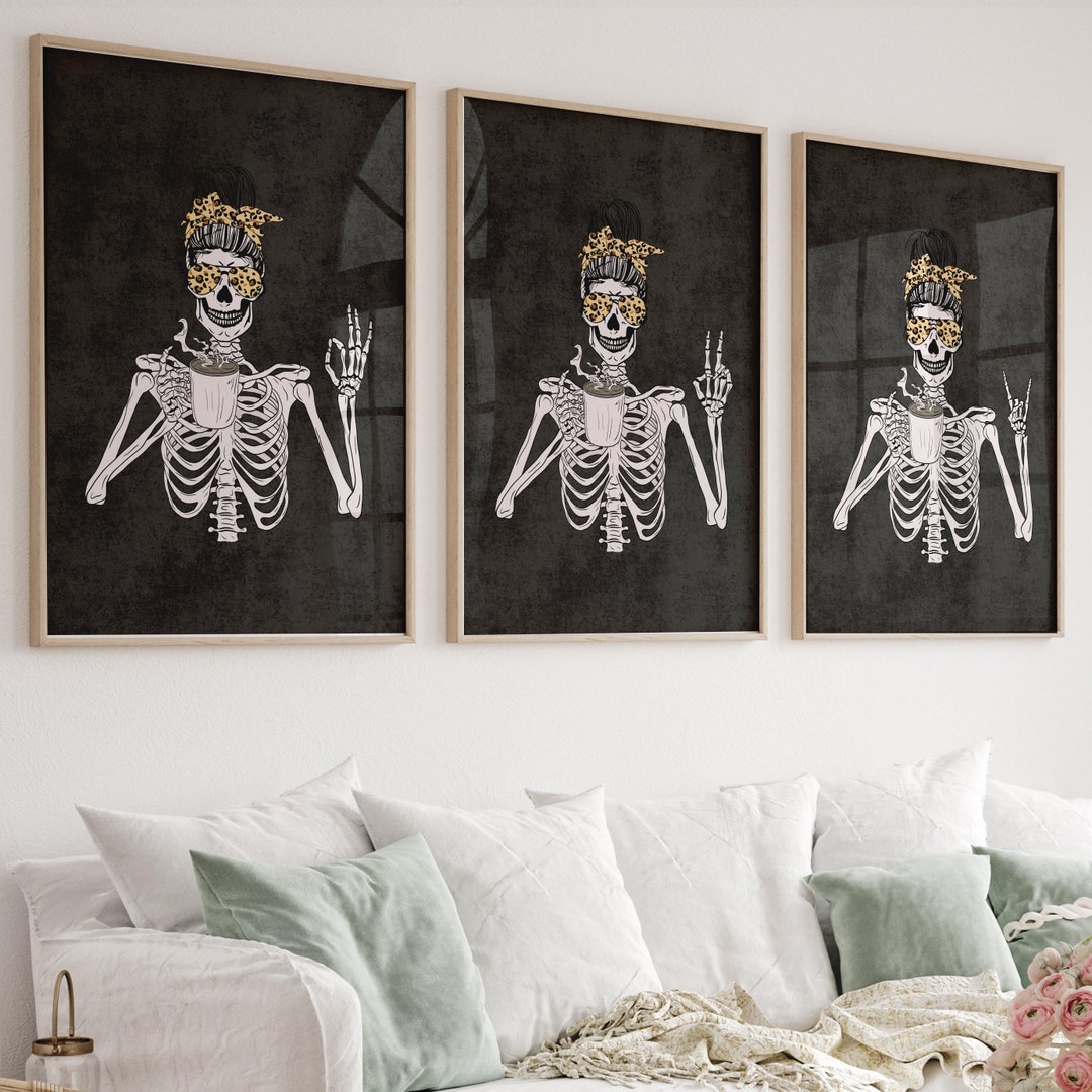 Skeleton Coffee Wall Art - Funny Gothic Coffee Bar Printable - Skull