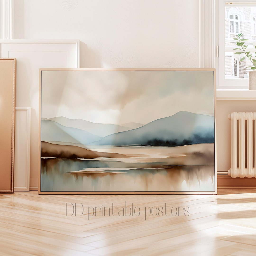 Minimalist Watercolor Mountains Print: Neutral Landscape Wall Art ...