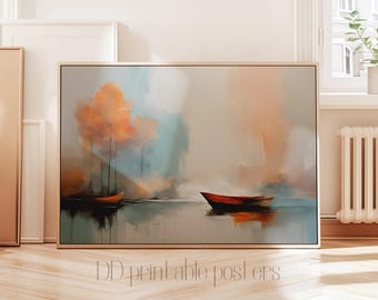 Neutral Abstract Landscape Print: Calming Minimalist Scenery Digital Downloadable Art