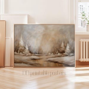 Winter Landscape Print, Christmas Wall Art, Abstract Winter Oil Painting, Holiday Print, Neutral Landscape Poster, Winter Trees Digital Art