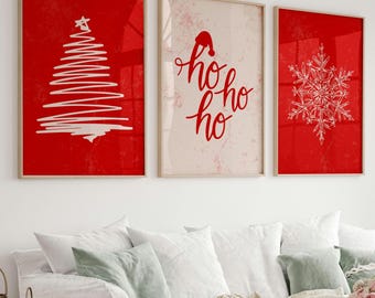 Red Christmas Print Set: Trendy Holiday Home Decor Digital Download