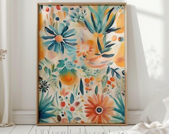 Boho Summer Flowers Art Print Colorful Abstract Floral Wall Art Digital Download