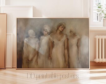 Vintage Woman Portrait, Abstract Oil Painting Art Digital Download
