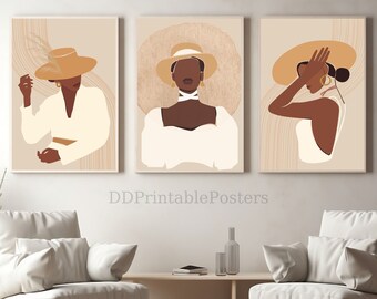 Bohemian Art Prints, Black Woman Print Set of 3, Afro Fashion Wall Print, Boho Wall Decor, Woman Portrait Prints, Digital Art Printable