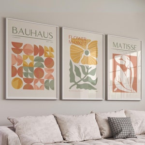 Bauhaus Print Set of 3, Matisse Print, Flower Market Print, Bauhaus Wall Art, Modern Wall Art, Aesthetic Print Set, Gallery Wall Set