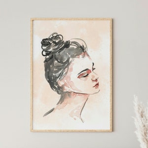 Impressão de rosto de mulher abstrata, retrato minimalista de mulher, impressão de parede estética, pôster de silhueta de mulher, impressão de arte digital, download de pôster